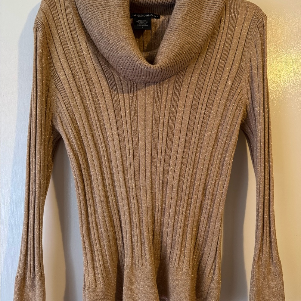 United States Sweaters Ribbed Cowl Neck Sweater - tan/gold